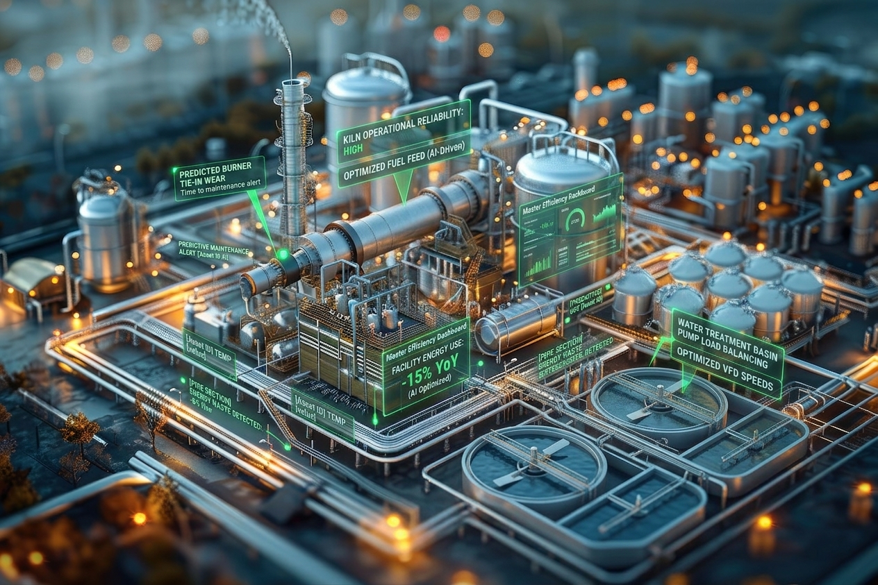 Industrial facility with AI-powered automation and energy efficiency monitoring